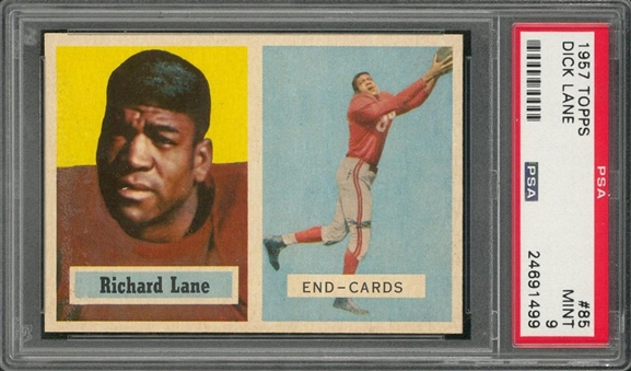 1957 Topps Football #85 Dick Lane Rookie Card – PSA MINT 9 "1 of 3!"